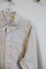 Brooks Brothers Yellow White & Blue Plaid Button Down Shirt | XL