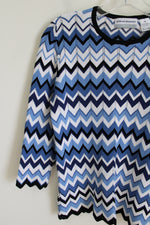 Alfred Dunner Blue Chevron Stretch Knit Sweater | M Petite