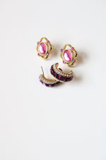 Pink & Purple Stone Earring Set Of 2