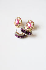 Pink & Purple Stone Earring Set Of 2