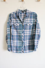 Eddie Bauer Classic Fit Blue Pink Flannel | S