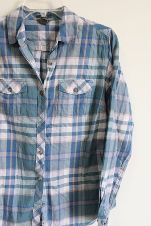Eddie Bauer Classic Fit Blue Pink Flannel | S