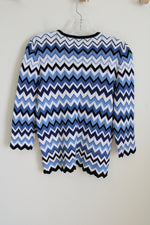 Alfred Dunner Blue Chevron Stretch Knit Sweater | M Petite