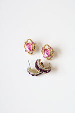 Pink & Purple Stone Earring Set Of 2