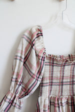 NEW Francesca's Aubrey Parks Pink & Tan Plaid Dress | S