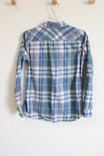 Eddie Bauer Classic Fit Blue Pink Flannel | S