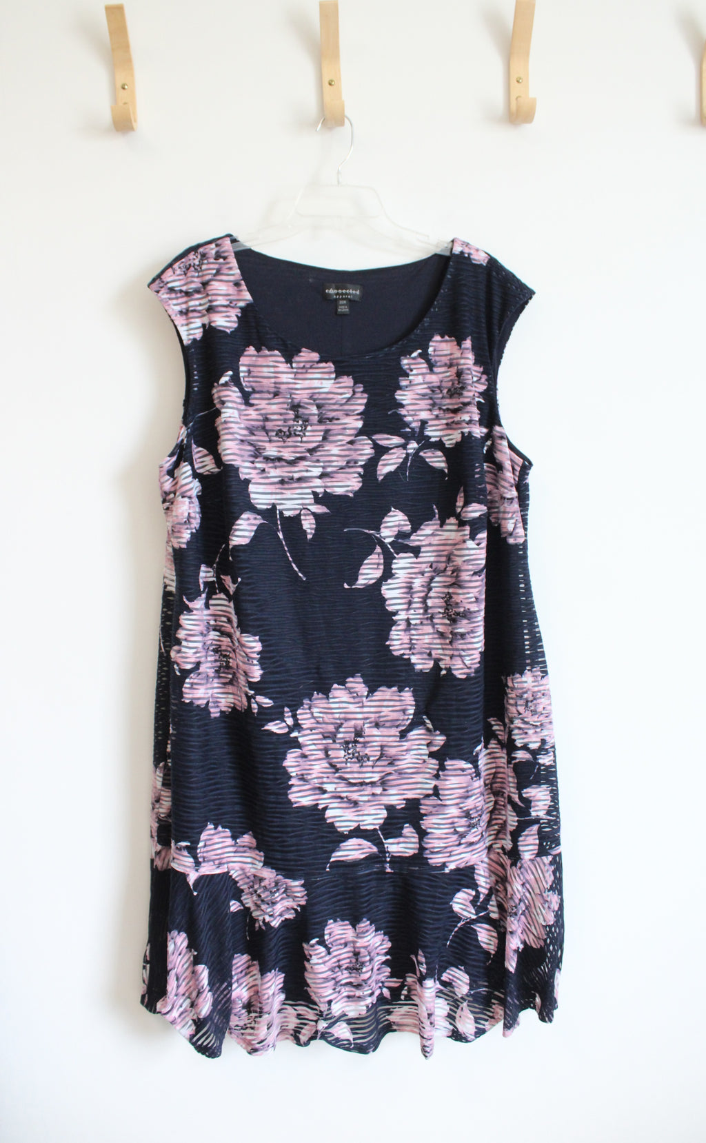 Connected Apparel Navy Pink Floral Cap Sleeved Dress | 20W