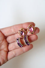 Pink & Purple Stone Earring Set Of 2