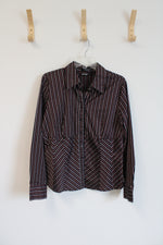 Apt. 9 Black Red & Gray Striped Button Down Essential Shirt | L