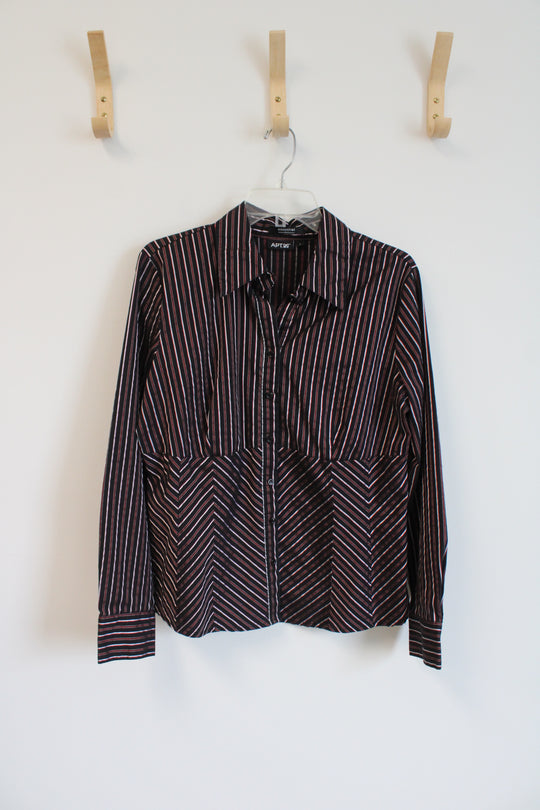 Apt. 9 Black Red & Gray Striped Button Down Essential Shirt | L