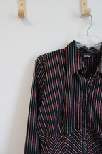 Apt. 9 Black Red & Gray Striped Button Down Essential Shirt | L