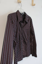 Apt. 9 Black Red & Gray Striped Button Down Essential Shirt | L