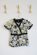 Couture Black & Yellow Floral Scrub Top | S