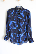 Banana Republic Navy Blue Floral Blouse | S Petite