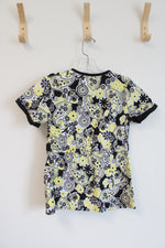 Couture Black & Yellow Floral Scrub Top | S