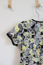Couture Black & Yellow Floral Scrub Top | S