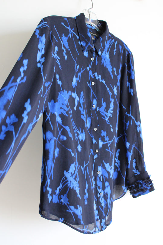 Banana Republic Navy Blue Floral Blouse | S Petite