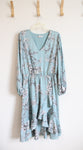 White House Black Market Light Blue Black & White Floral Long Sleeved High/Low Dress | XL