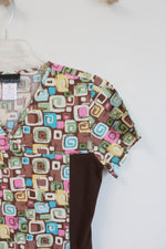 Cherokee Black Square Patterned Scrub Top | XS