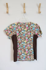 Cherokee Black Square Patterned Scrub Top | XS