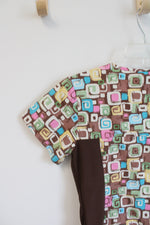 Cherokee Black Square Patterned Scrub Top | XS