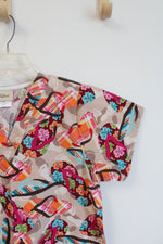 Tafford Multi-Colored Flip Flop Scrub Top | XXS