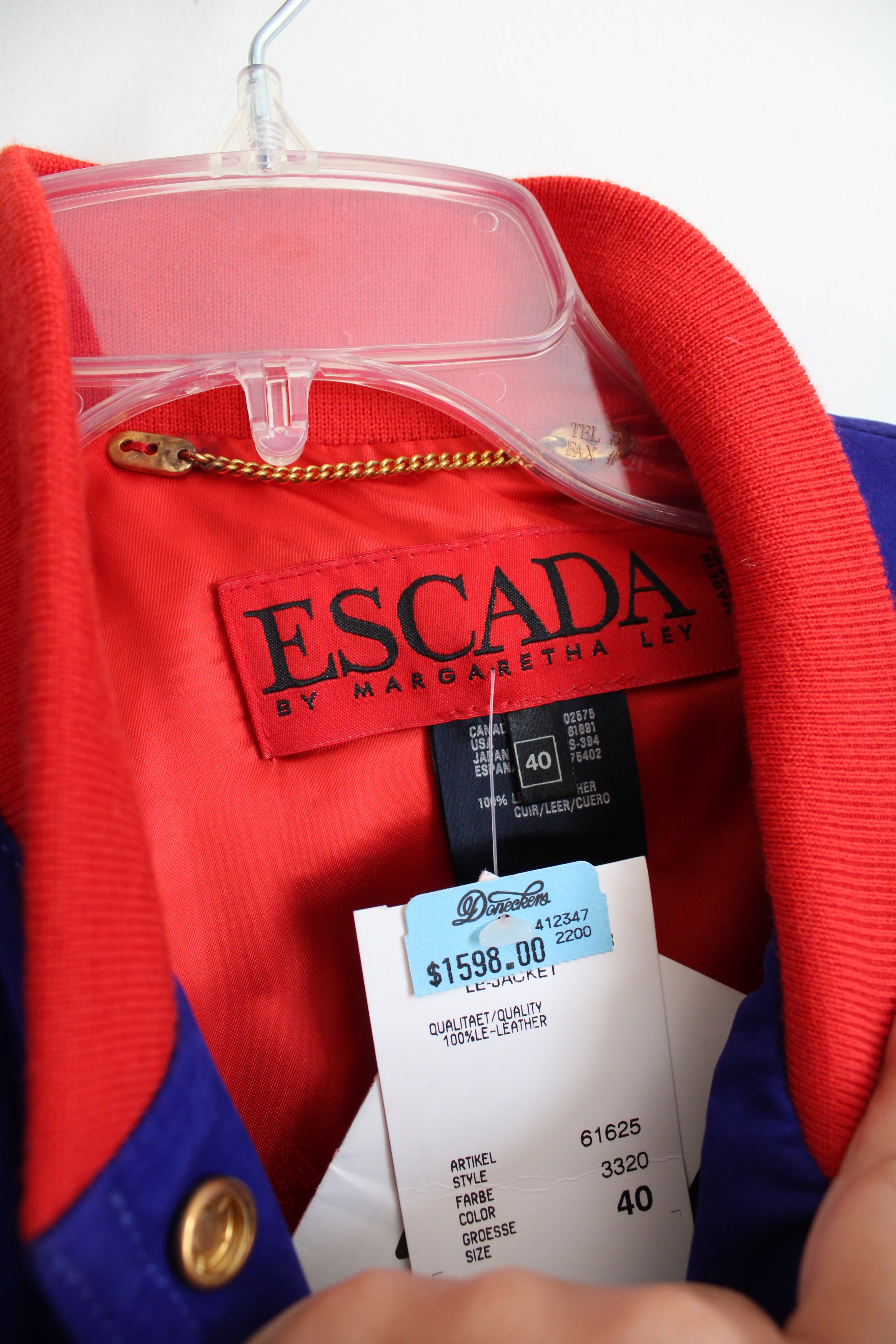 NEW Escada Margaretha Ley Blue Color Blocked Cropped Leather Bomber Jacket | 40