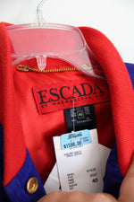 NEW Escada Margaretha Ley Blue Color Blocked Cropped Leather Bomber Jacket | 40