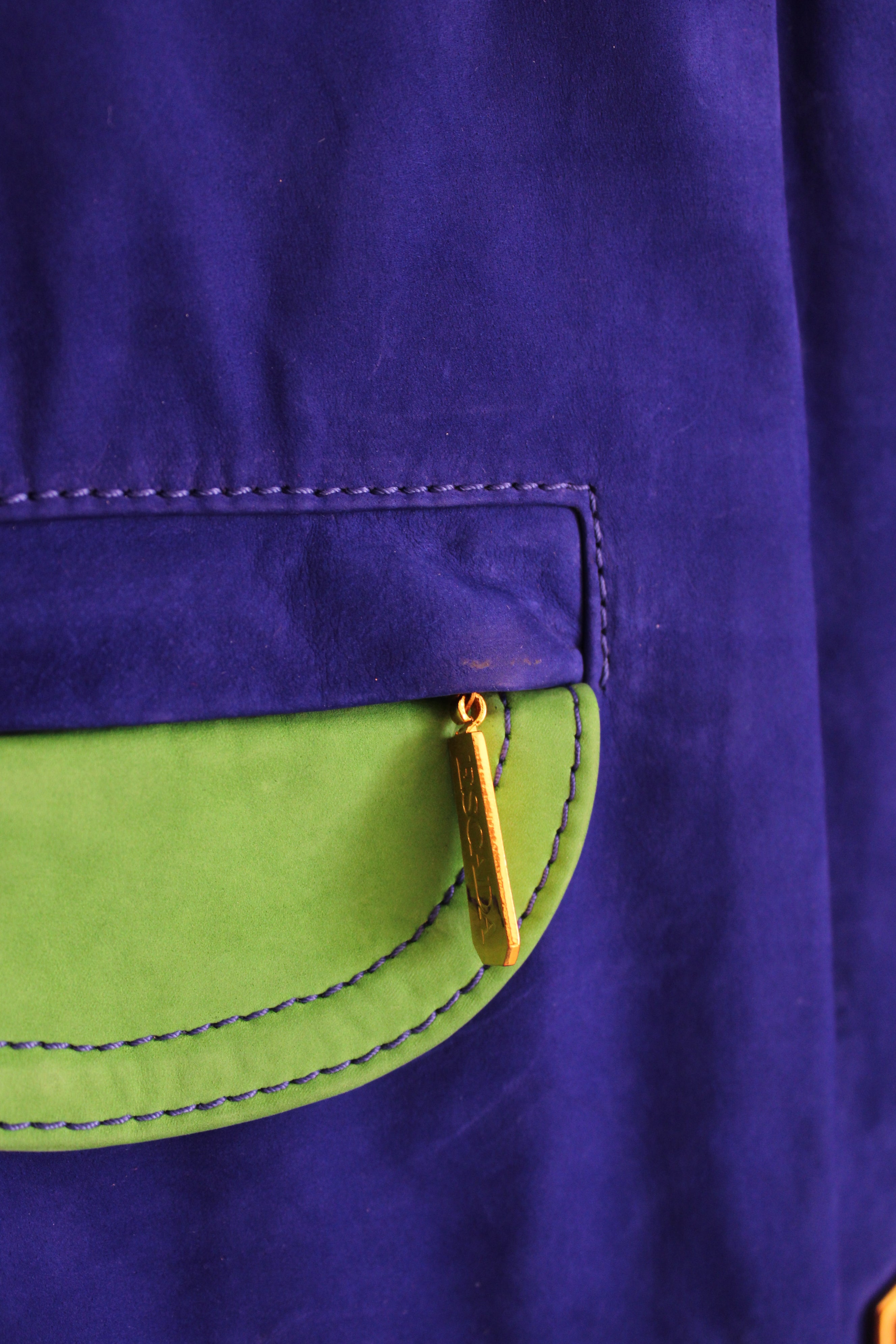 NEW Escada Margaretha Ley Blue Color Blocked Cropped Leather Bomber Jacket | 40