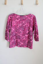 Jones New York Pink Paisley Long Sleeved Top | XL Petite