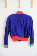NEW Escada Margaretha Ley Blue Color Blocked Cropped Leather Bomber Jacket | 40