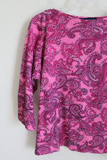 Jones New York Pink Paisley Long Sleeved Top | XL Petite