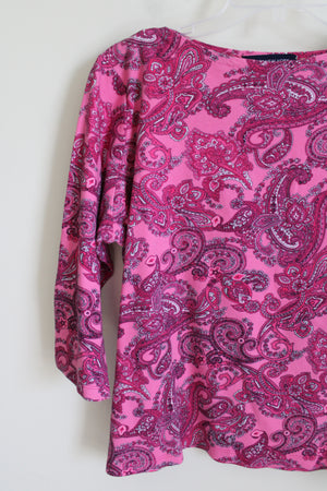 Jones New York Pink Paisley Long Sleeved Top | XL Petite