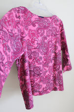 Jones New York Pink Paisley Long Sleeved Top | XL Petite
