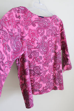Jones New York Pink Paisley Long Sleeved Top | XL Petite