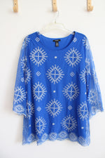 Alfani Blue & White Embroidered Top | XL