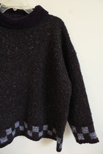 Roisin Ouoh Burgundy Wool Knit Checkered Mock Neck Sweater | L