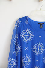 Alfani Blue & White Embroidered Top | XL