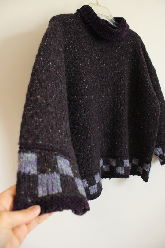 Roisin Ouoh Burgundy Wool Knit Checkered Mock Neck Sweater | L