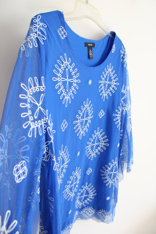 Alfani Blue & White Embroidered Top | XL