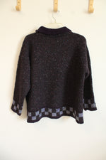 Roisin Ouoh Burgundy Wool Knit Checkered Mock Neck Sweater | L