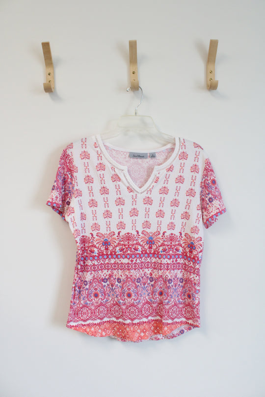 Jason Maxwell Pink & White Patterned Top | S