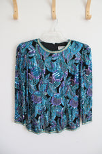 Black Tie Blue & Purple Sequined Long Sleeved Top | S
