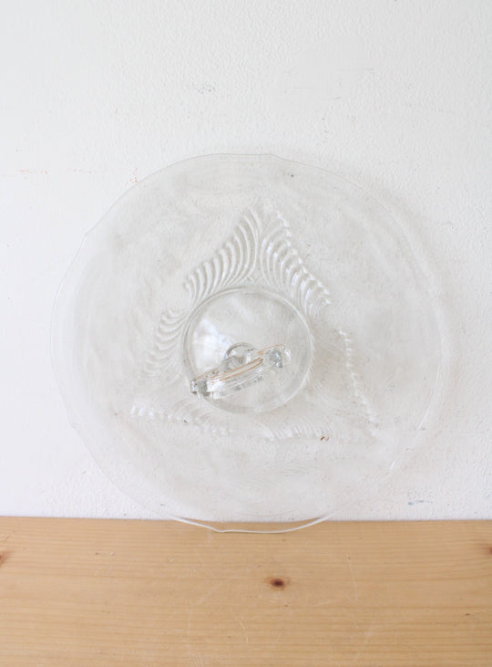 Etched Clear Glass Center Handle Serving Platter