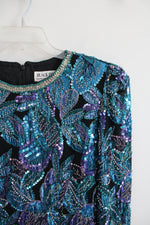 Black Tie Blue & Purple Sequined Long Sleeved Top | S
