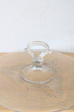 Etched Clear Glass Center Handle Serving Platter