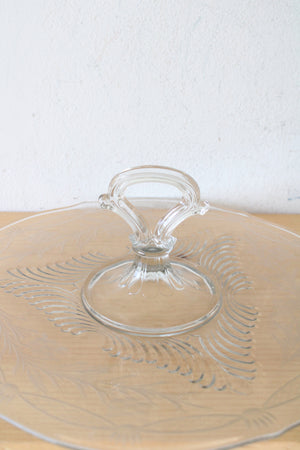 Etched Clear Glass Center Handle Serving Platter