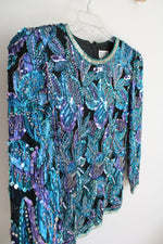 Black Tie Blue & Purple Sequined Long Sleeved Top | S