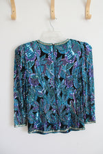 Black Tie Blue & Purple Sequined Long Sleeved Top | S