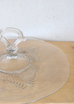 Etched Clear Glass Center Handle Serving Platter